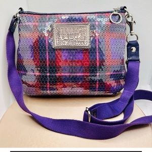 EUC Coach Poppy Purple & Pink Plaid Sequin Crossbody Bag